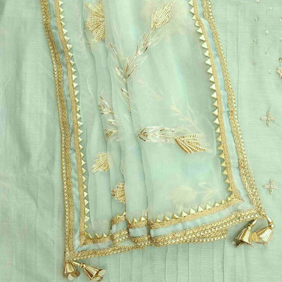 Electric Blue Unstitched Chanderi Jaipuri Salwar Suit With Chiffon Dupatta