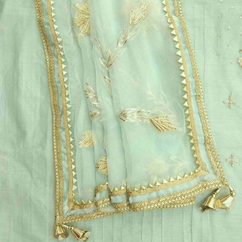 Electric Blue Unstitched Chanderi Jaipuri Salwar Suit With Chiffon Dupatta