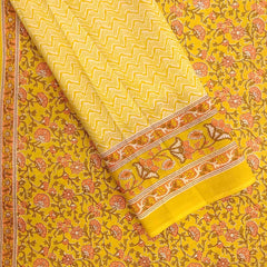 Flower Jaal Mustard Unstitched Cotton Jaipuri Suit With Malmal Dupatta