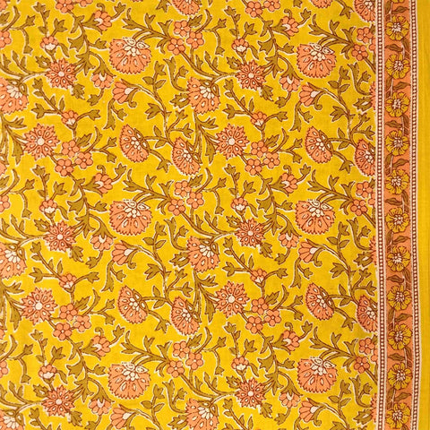 Flower Jaal Mustard Unstitched Cotton Jaipuri Suit With Malmal Dupatta