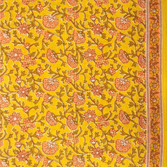Flower Jaal Mustard Unstitched Cotton Jaipuri Suit With Malmal Dupatta