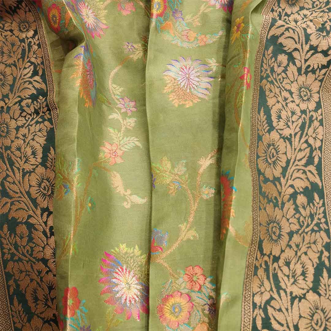 Forest Green Unstitched Silk Salwar Suit With Dupatta