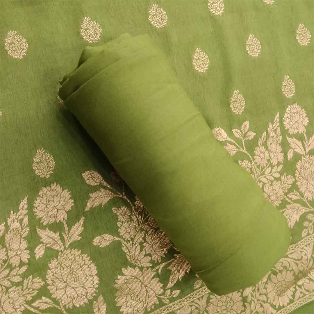 Forest Green Unstitched Silk Salwar Suit With Dupatta