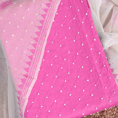 French Knot Pink Unstitched Cotton Rajasthani Salwar Suit With Chiffon Dupatta