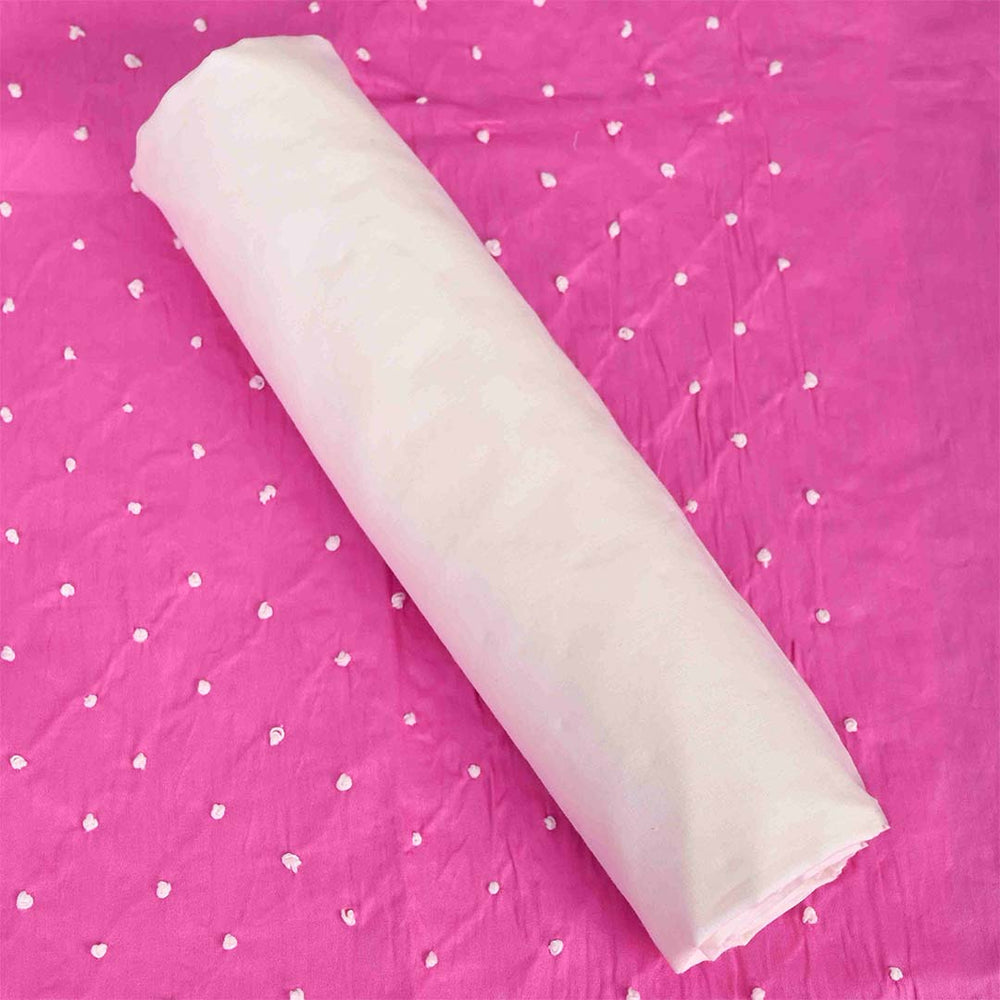 French Knot Pink Unstitched Cotton Rajasthani Salwar Suit With Chiffon Dupatta