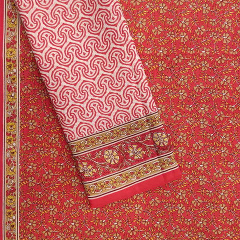 Garden Carrot Unstitched Cotton Rajasthani Suit Set With Malmal Dupatta
