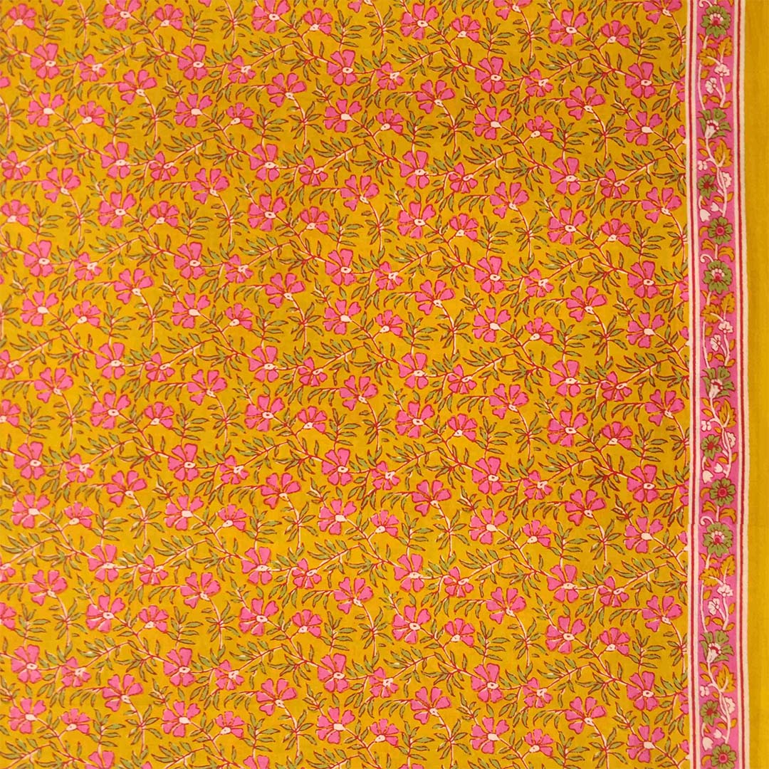 Garden Mustard Unstitched Cotton Rajasthani Suit with Malmal Dupatta