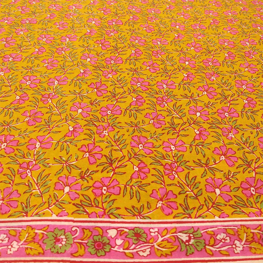 Garden Mustard Unstitched Cotton Rajasthani Suit with Malmal Dupatta