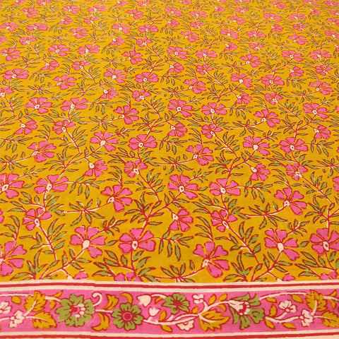 Garden Mustard Unstitched Cotton Rajasthani Suit with Malmal Dupatta