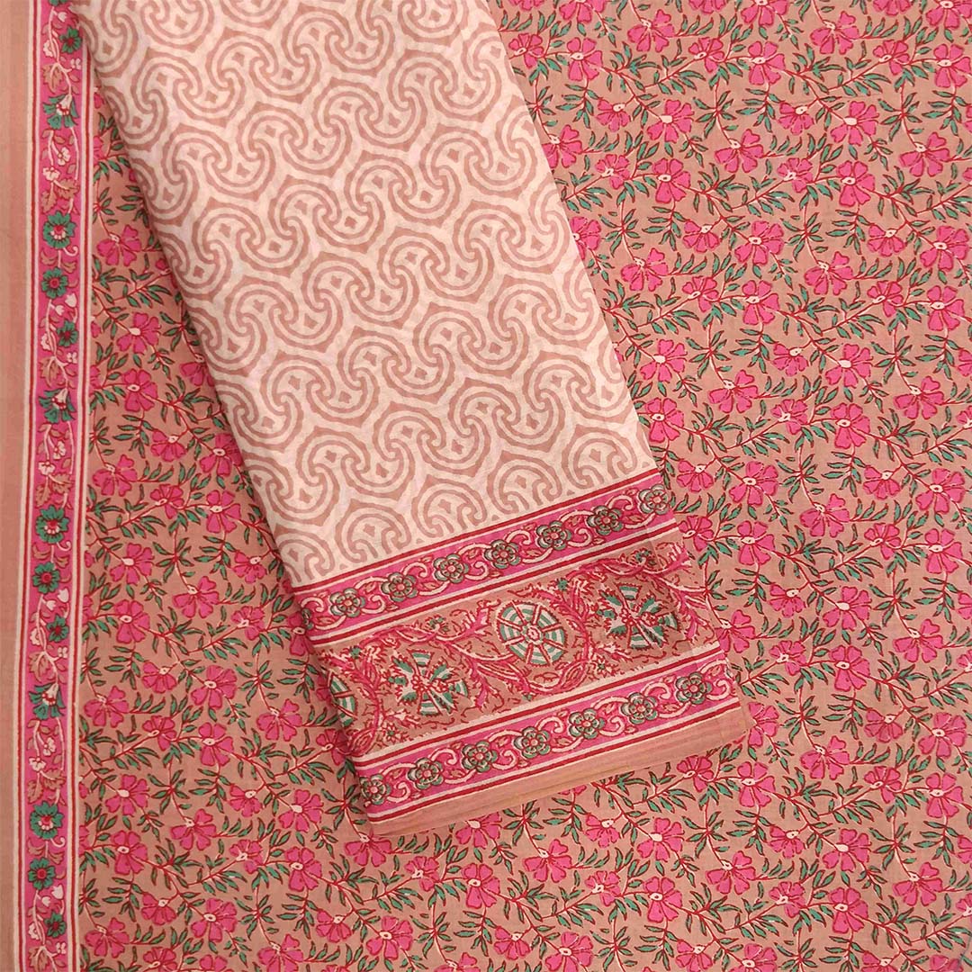 Garden Flamingo Unstitched Cotton Rajasthani Suit With Malmal Dupatta