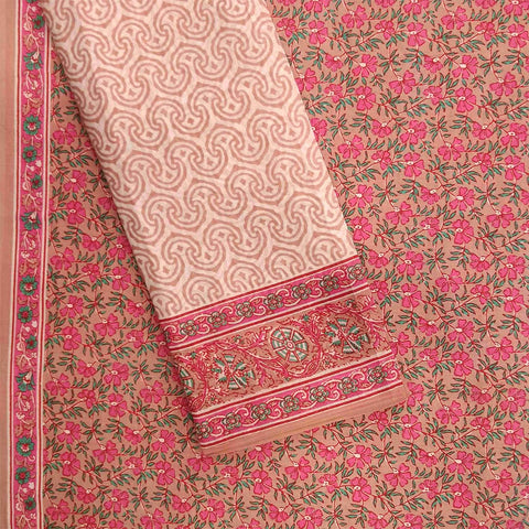 Garden Flamingo Unstitched Cotton Rajasthani Suit With Malmal Dupatta
