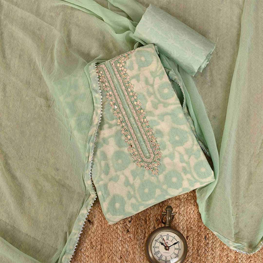 Grass Batik Unstitched Muslin Jaipuri Salwar Suit With Chiffon Dupatta