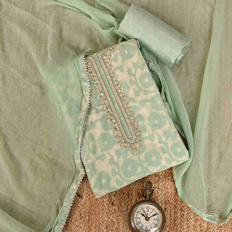 Grass Batik Unstitched Muslin Jaipuri Salwar Suit With Chiffon Dupatta