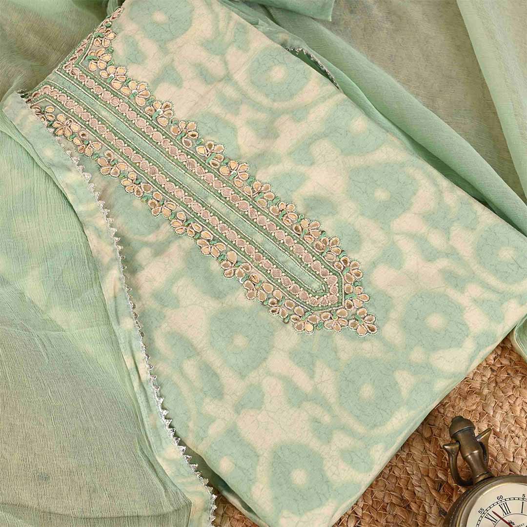 Grass Batik Unstitched Muslin Jaipuri Salwar Suit With Chiffon Dupatta