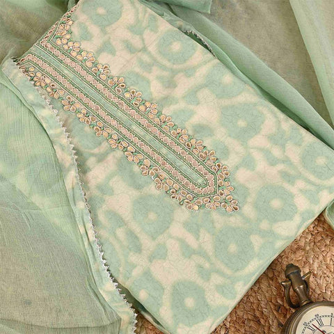Grass Batik Unstitched Muslin Jaipuri Salwar Suit With Chiffon Dupatta