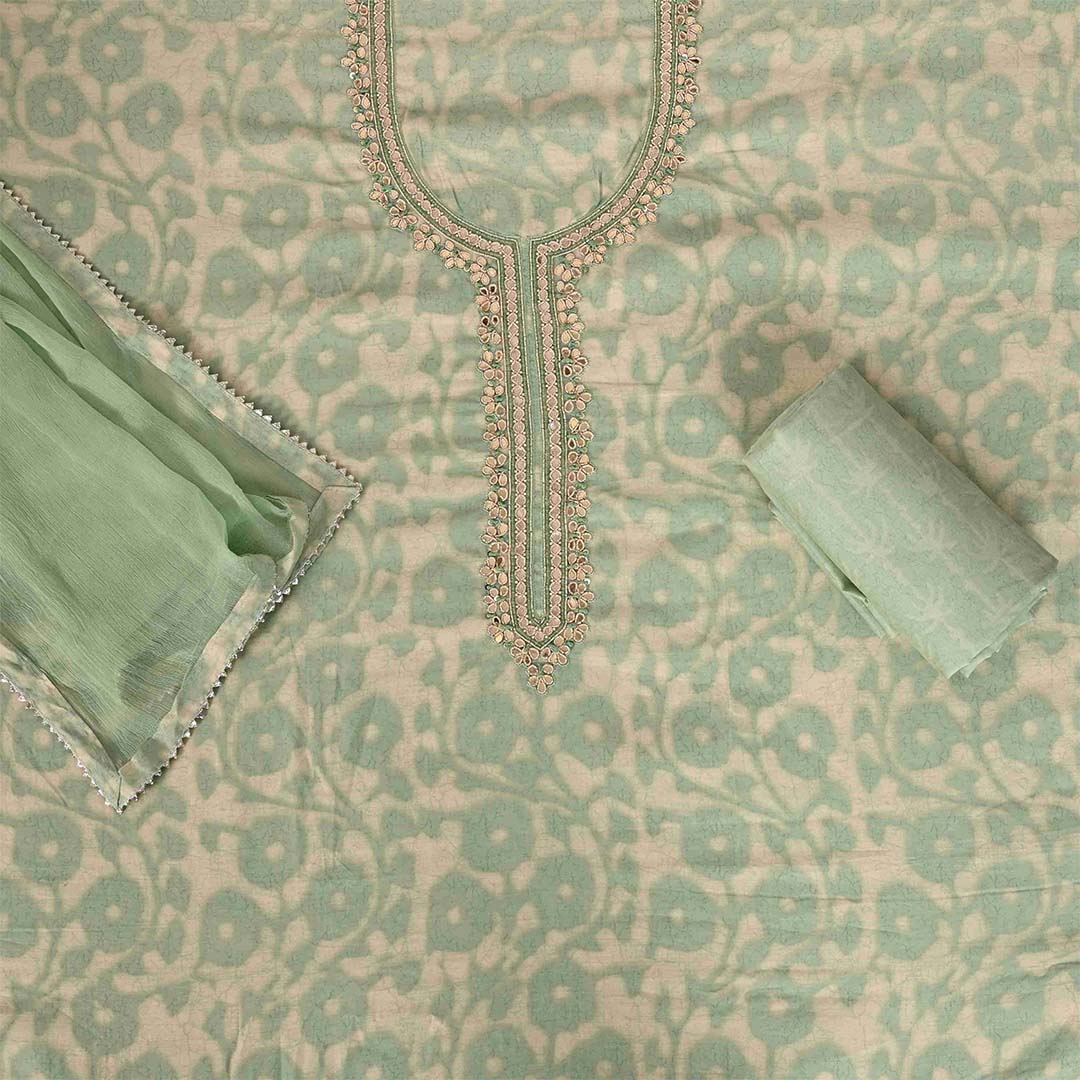 Grass Batik Unstitched Muslin Jaipuri Salwar Suit With Chiffon Dupatta