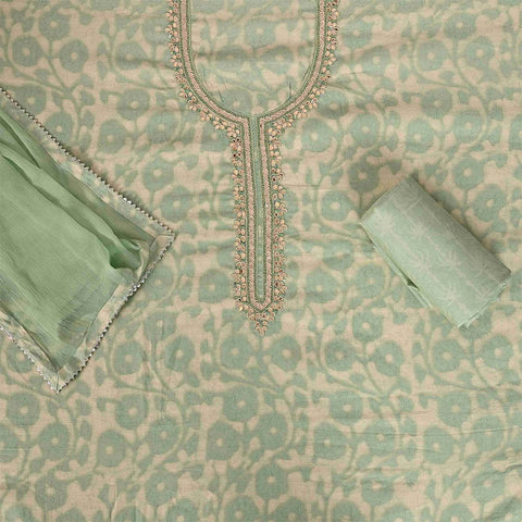 Grass Batik Unstitched Muslin Jaipuri Salwar Suit With Chiffon Dupatta