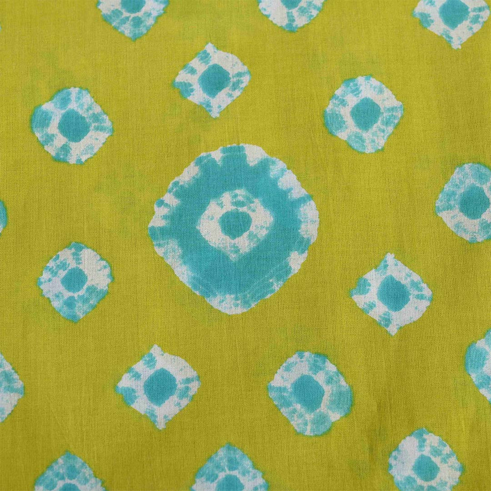 Green Firozi Bandhej Unstitched Cotton Rajasthani Suit Set With Chiffon Dupatta