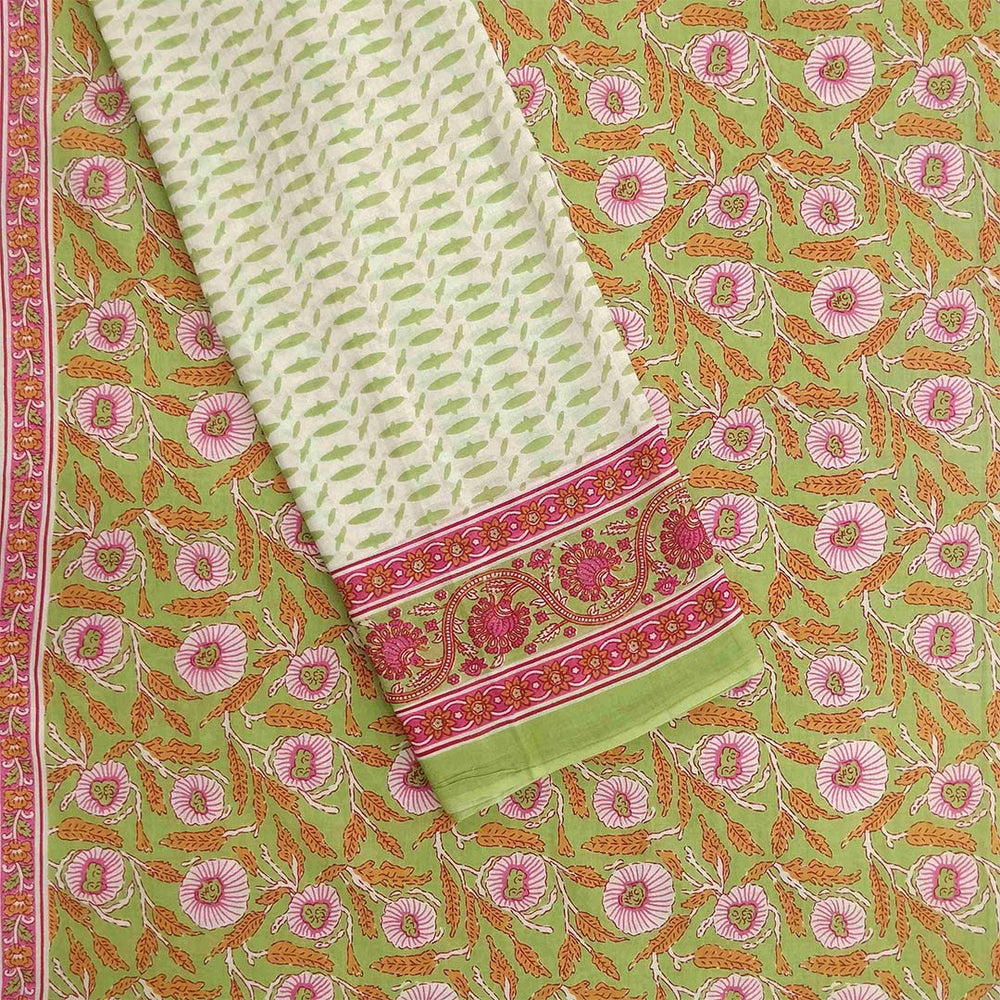 Green Jaal Unstitched Cotton Rajasthani Salwar Suit With Malmal Dupatta