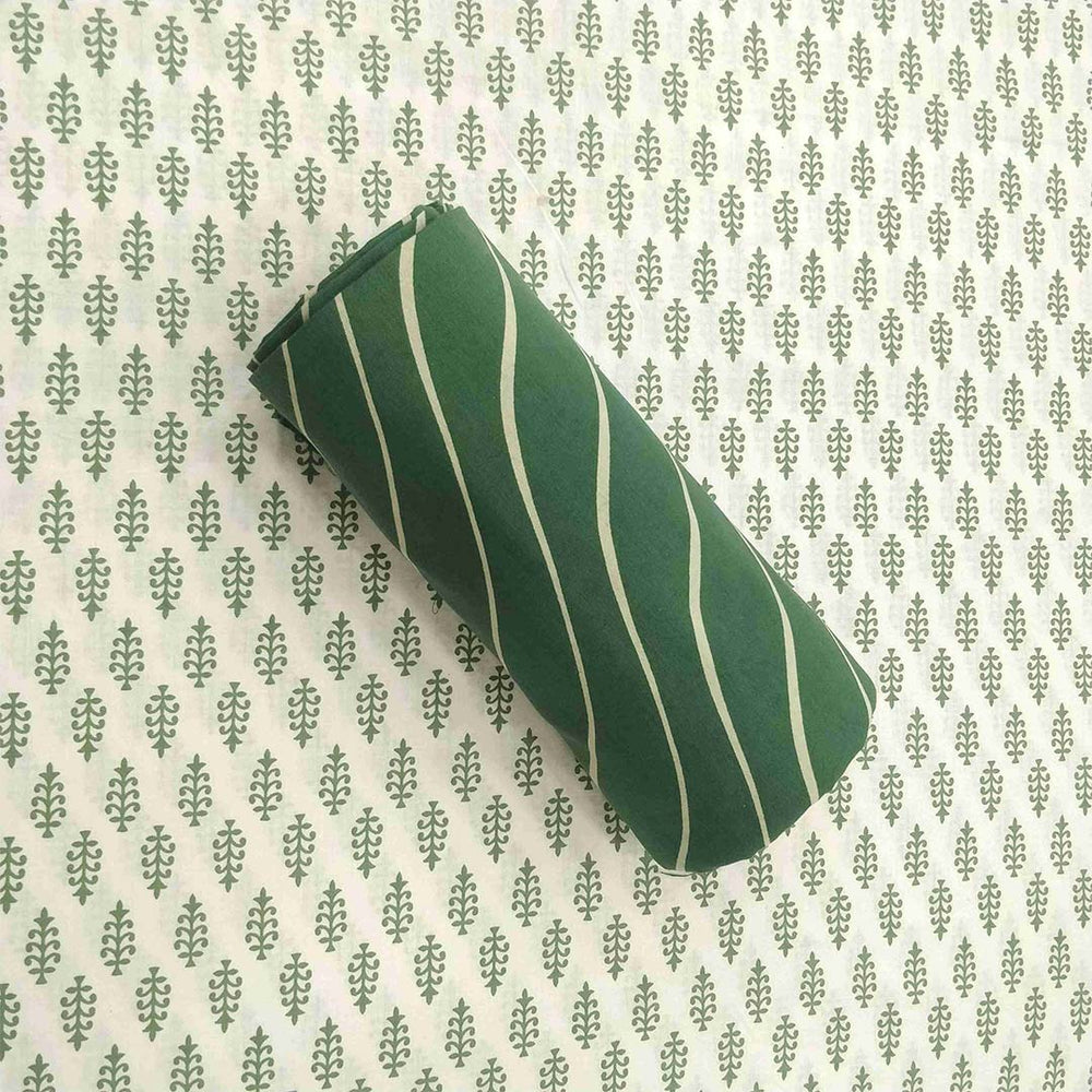 Green White Fount Unstitched Cotton Jaipuri Salwar Suit With Malmal Dupatta