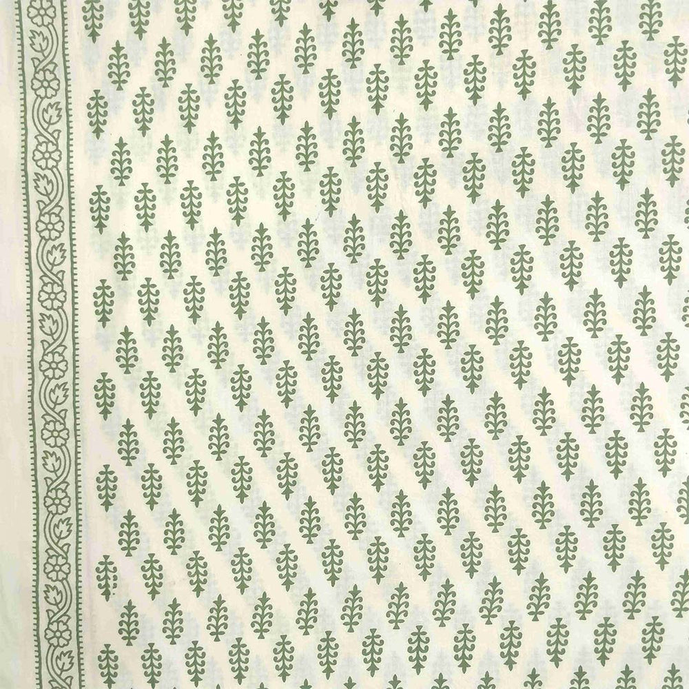 Green White Fount Unstitched Cotton Jaipuri Salwar Suit With Malmal Dupatta