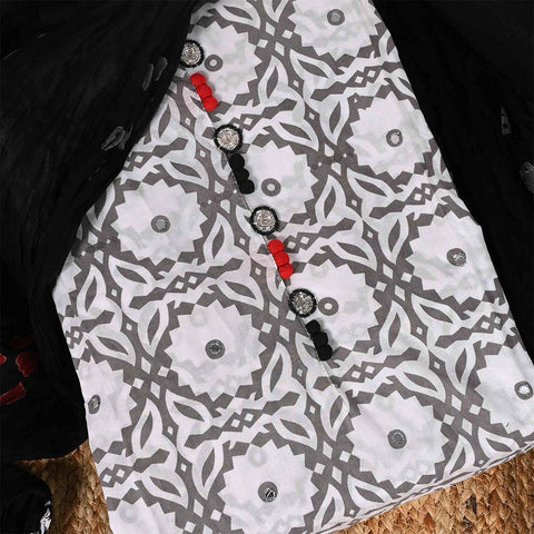 Grey Cotton Unstitched Jaipuri Salwar Suit With Chiffon Dupatta