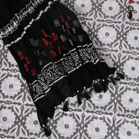 Grey Cotton Unstitched Jaipuri Salwar Suit With Chiffon Dupatta