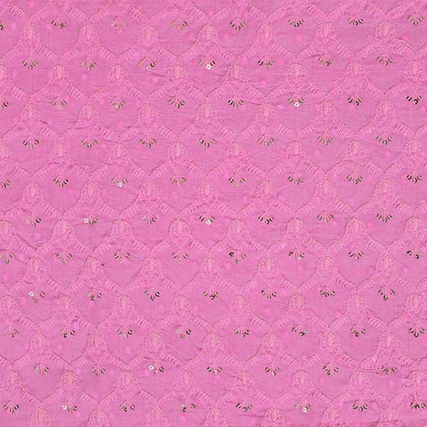 Hot Pink Embroidery Unstitched Jaipuri Cotton Suit Set Chiffon Dupatta