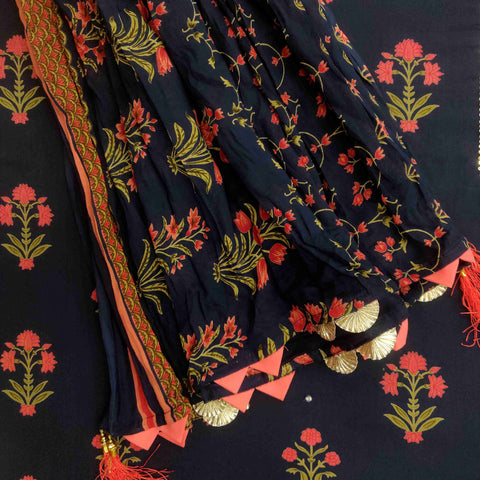 Peackock Blue Cotton Suit Set - Mayurika