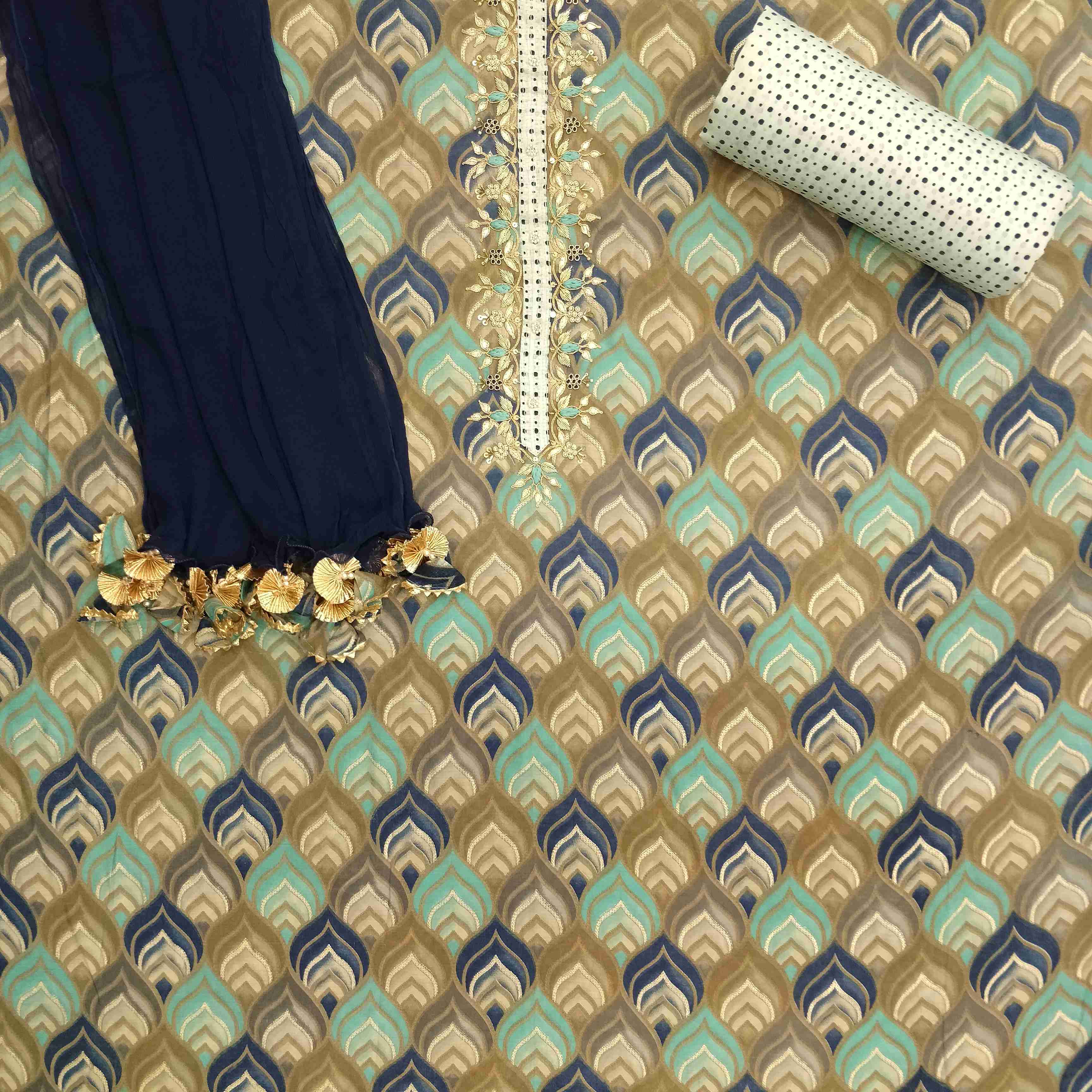 Aqua Blue Muslin Suit Set - Mayurika