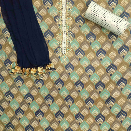 Aqua Blue Muslin Suit Set - Mayurika