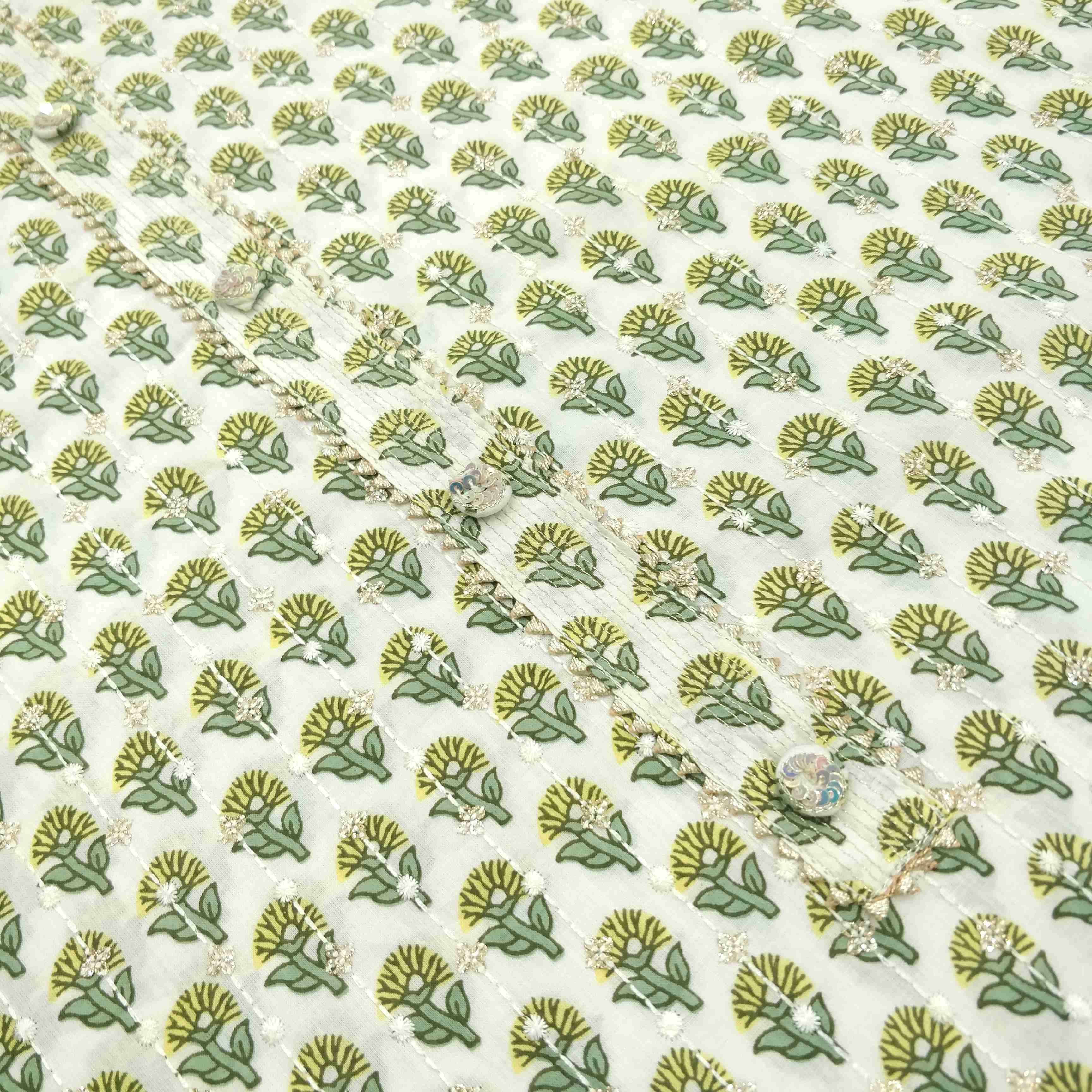 Ivory Block Print Cotton Suit Set - Mayurika