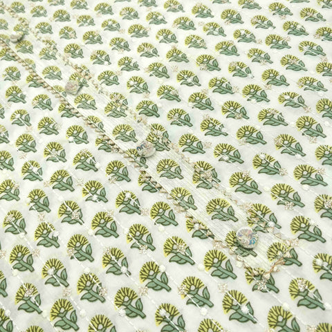 Ivory Block Print Cotton Suit Set - Mayurika