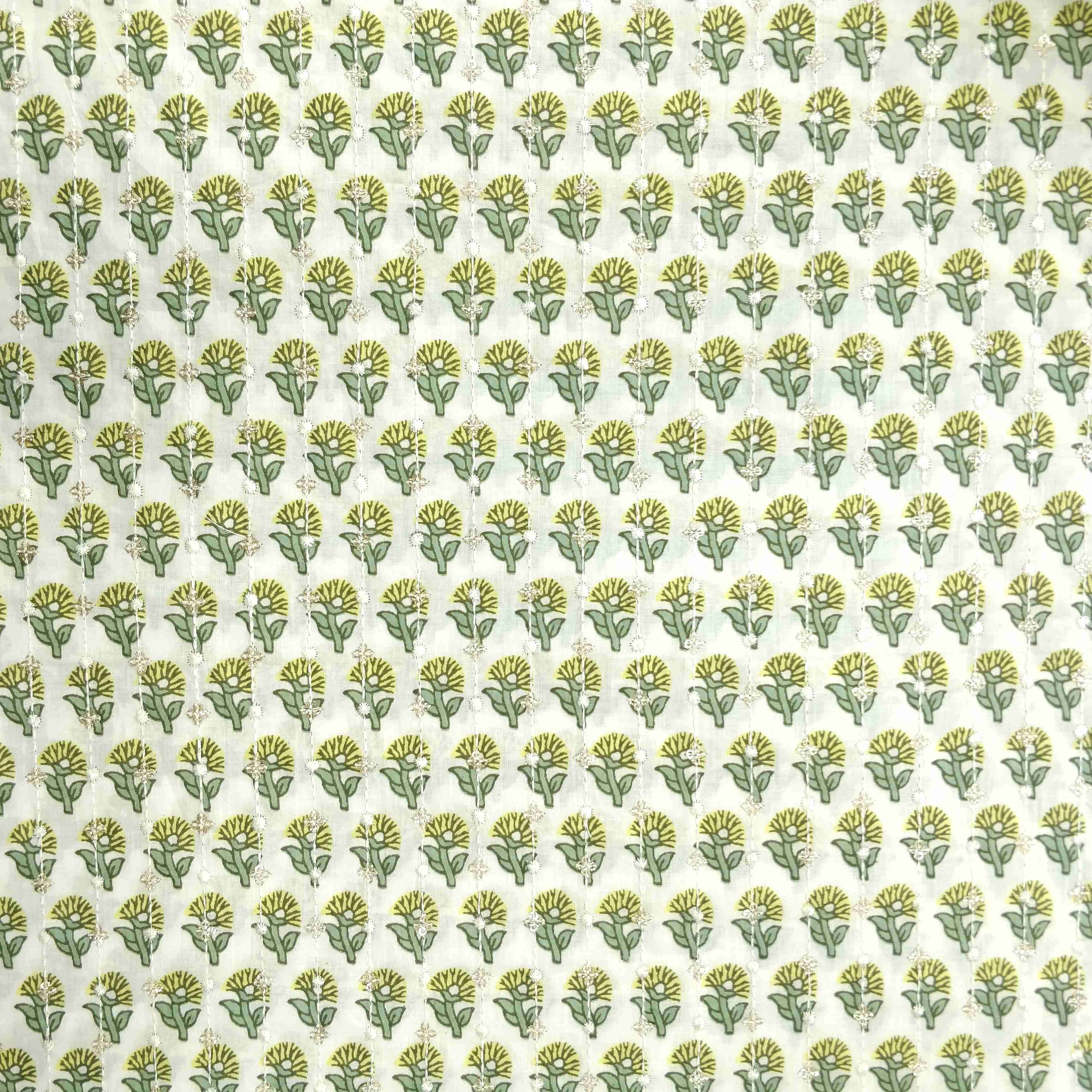 Ivory Block Print Cotton Suit Set - Mayurika