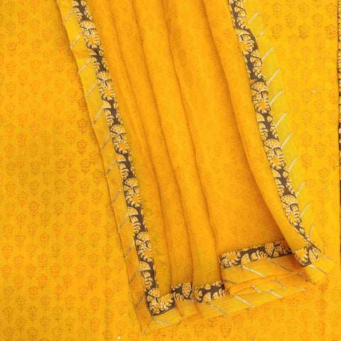 Mustard Grey Unstitched Cotton Salwar Suit With Chiffon Dupatta