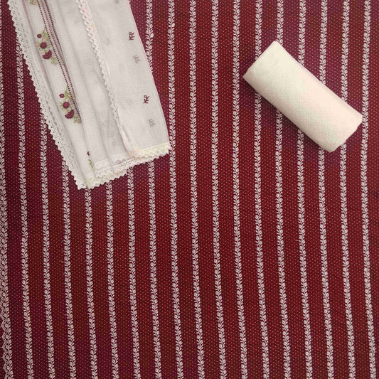 Garnet Maroon Unstitched Cotton Salwar Suit With Kota Doria Dupatta