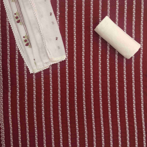 Garnet Maroon Unstitched Cotton Salwar Suit With Kota Doria Dupatta