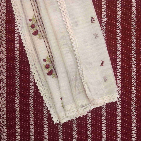 Garnet Maroon Unstitched Cotton Salwar Suit With Kota Doria Dupatta