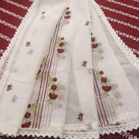 Garnet Maroon Unstitched Cotton Salwar Suit With Kota Doria Dupatta