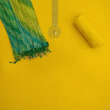 Sunflower Green Unstitched Cotton Suit Set With Muslin Silk Dupatta