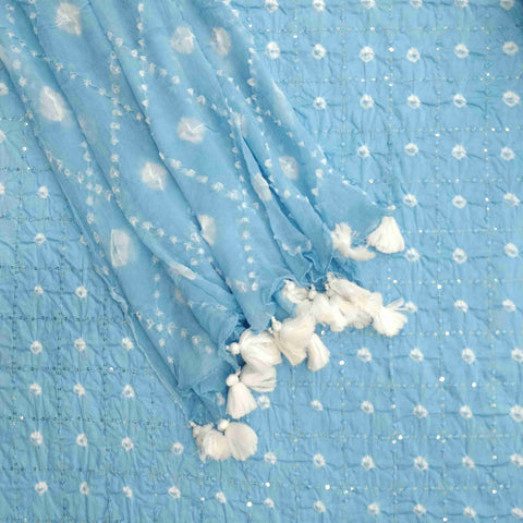 Powder Blue 2 Bandhej Cotton Suit Set