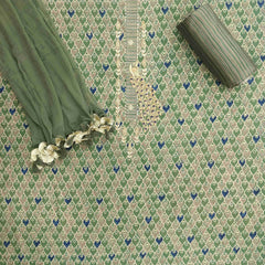 Green Grey Unstitched Muslin Unstitched Salwar Suit