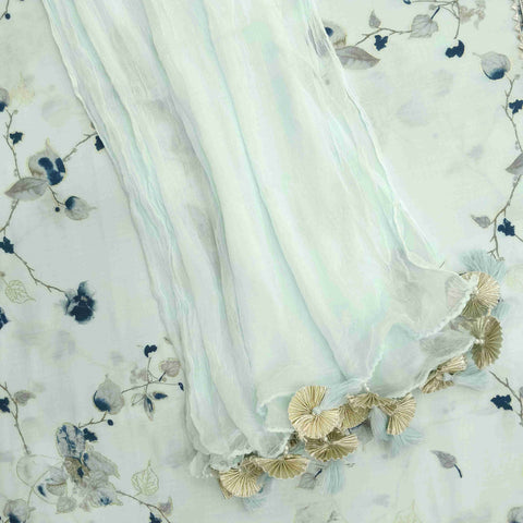 Sky Leaf Unstitched Muslin Salwar Suit With Chiffon Dupatta