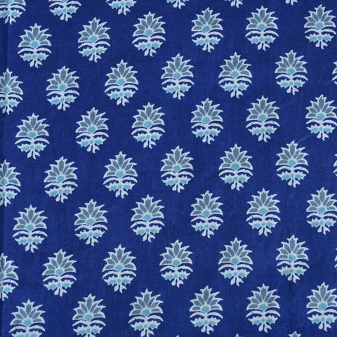 Indigo Block Print Unstitched Cotton Salwar Suit With Chiffon Dupatta