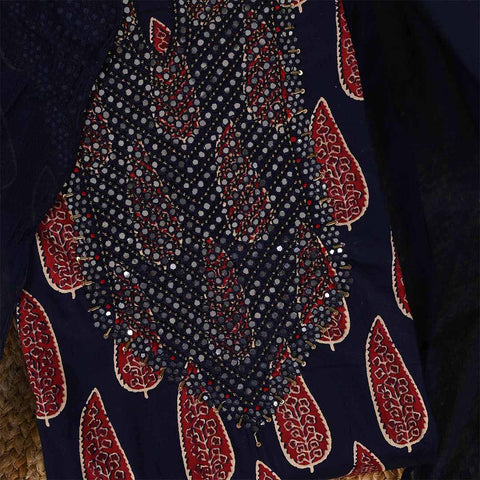 Indigo Maroon Unstitched Cotton Jaipuri Salwar Suit With Chiffon Dupatta