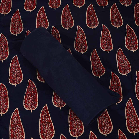 Indigo Maroon Unstitched Cotton Jaipuri Salwar Suit With Chiffon Dupatta