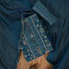 Inkblue Unstitched Cotton Salwar Suit With Chiffon Dupatta