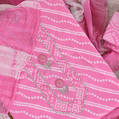 Leheriya Bandhej Unstitched Cotton Rajasthani Salwar Suit With Chiffon Dupatta