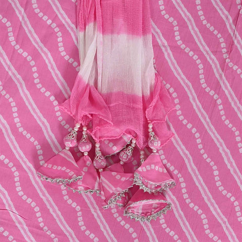 Leheriya Bandhej Unstitched Cotton Rajasthani Salwar Suit With Chiffon Dupatta