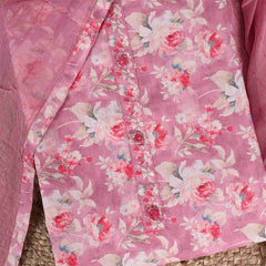 Light Mauve Floral Linen Unstitched Jaipuri Suit Set With Chiffon Dupatta